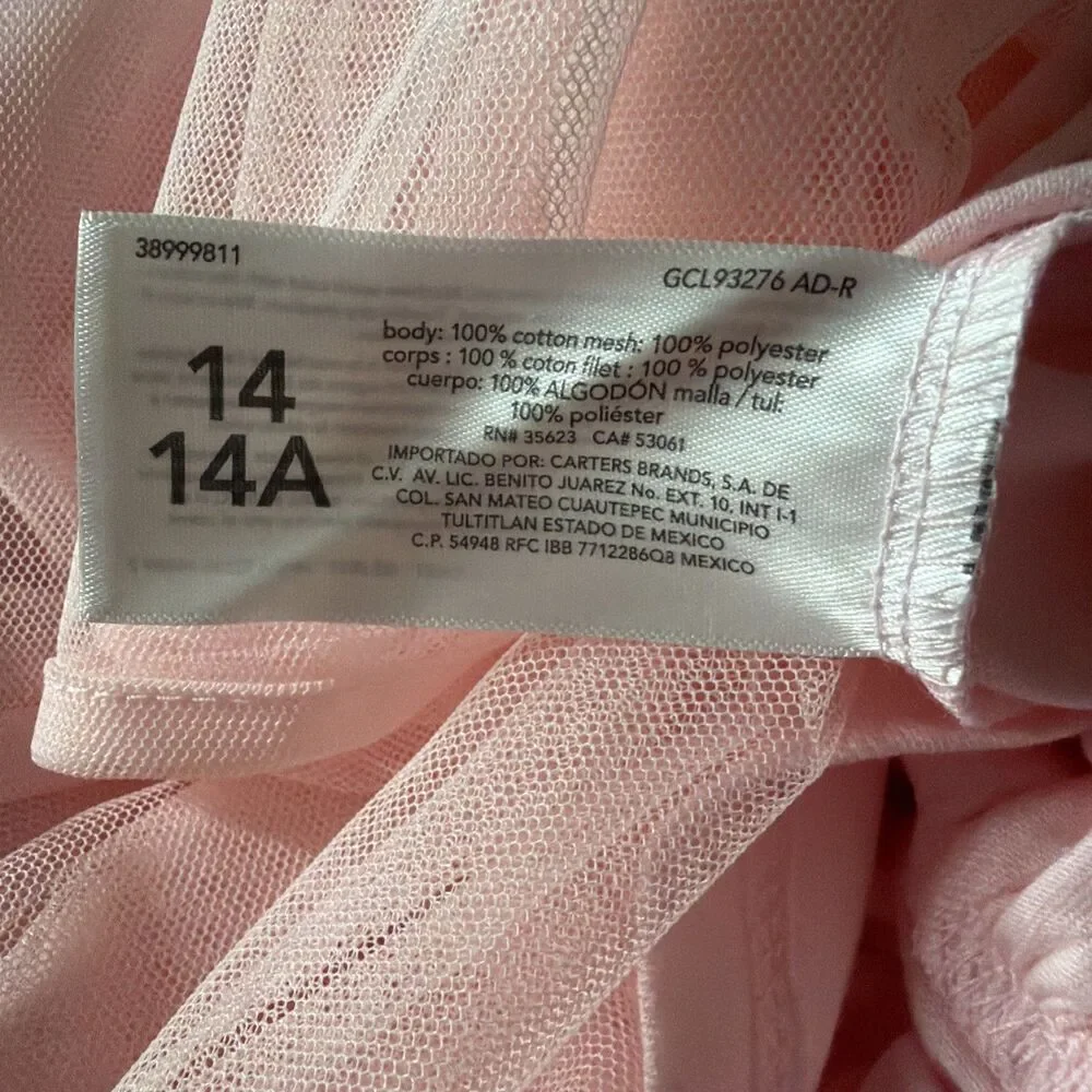 Carter’s XL 14 Short‎ sleeve Tutu Dress Girl's Pink NEW